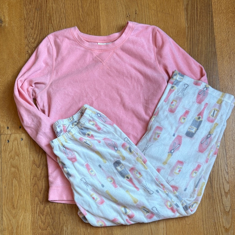 HUE Pink and White Champagne Bottle Design 2 Piece Pajama Set, S
